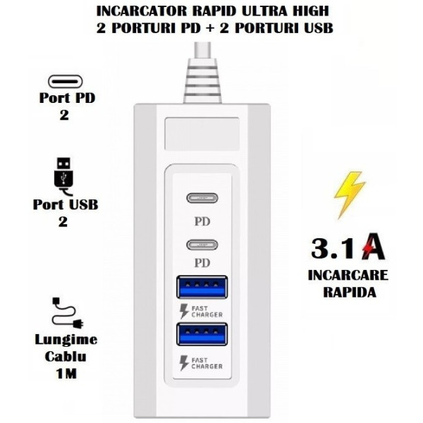 Statie de Incarcare Elworld Fast Charging Usb A/C Universala  cu 4 Porturi JXL-255