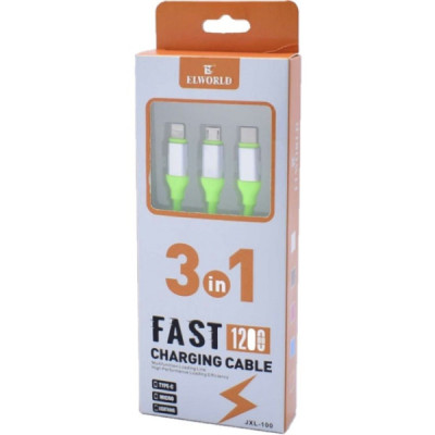 Cablu de Incarcare si Transfer Date Elworld 3 in 1 Fast Charger 1 -2M JXL-100