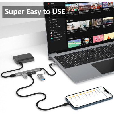 Hub Usb cu 4 Porturi si Multi-interface Adaptor Usb C Compatibil si cu Macbook - Telefoane Mobile - Inclusiv iPhone