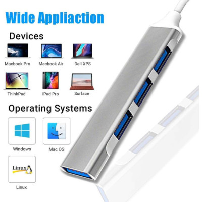 Hub Usb cu 4 Porturi si Multi-interface Adaptor Usb C Compatibil si cu Macbook - Telefoane Mobile - Inclusiv iPhone