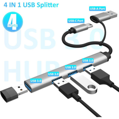 Hub Usb cu 4 Porturi si Multi-interface Adaptor Usb C Compatibil si cu Macbook - Telefoane Mobile - Inclusiv iPhone