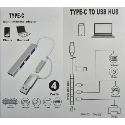 Hub Usb cu 4 Porturi si Multi-interface Adaptor Usb C Compatibil si cu Macbook - Telefoane Mobile - Inclusiv iPhone