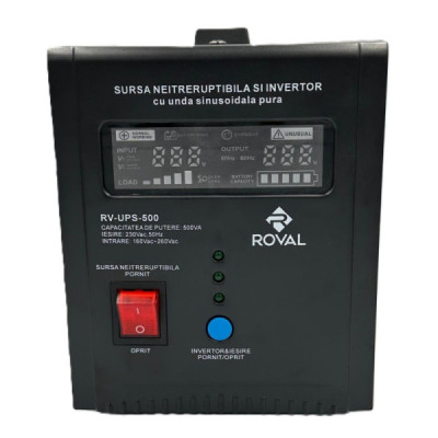 Sursa UPS Neintreruptibila 500 VA (300 W) si Invertor cu Unda Sinusoidala Pura Roval