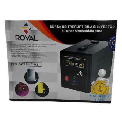 Sursa UPS Neintreruptibila 500 VA (300 W) si Invertor cu Unda Sinusoidala Pura Roval