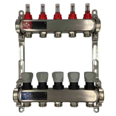Distribuitor Inox 1" Roval Tur-Retur cu 5 - 6 - 7 - 8 - 9 - 10 - 11 si 12 Circuite Pentru Incalzire in Pardoseala
