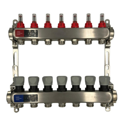 Distribuitor Inox 1" Roval Tur-Retur cu 5 - 6 - 7 - 8 - 9 - 10 - 11 si 12 Circuite Pentru Incalzire in Pardoseala