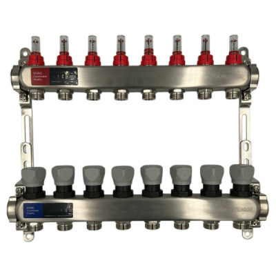 Distribuitor Inox 1" Roval Tur-Retur cu 5 - 6 - 7 - 8 - 9 - 10 - 11 si 12 Circuite Pentru Incalzire in Pardoseala
