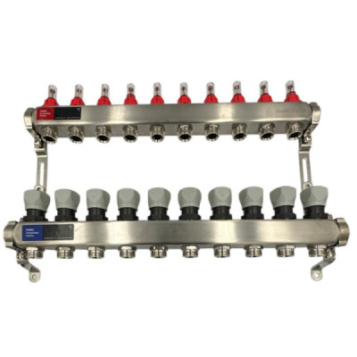 Distribuitor Inox 1" Roval Tur-Retur cu 5 - 6 - 7 - 8 - 9 - 10 - 11 si 12 Circuite Pentru Incalzire in Pardoseala