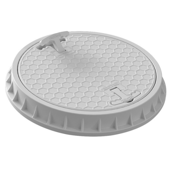 Capac Rotund cu Rama si Maner din Polipropilena Gri Pentru Canal sau Camin Diametru 65 Cm