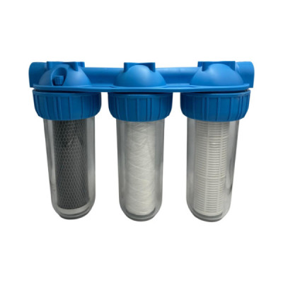 Filtru Roval de Apa 10” cu 3 Cartuse Filtrante - Nylon - Polipropilena si Carbune Activ