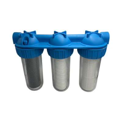Filtru Roval de Apa 10” cu 3 Cartuse Filtrante - Nylon - Polipropilena si Carbune Activ