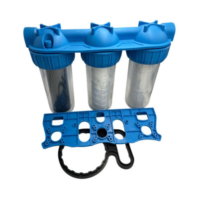 Filtru Roval de Apa 10” cu 3 Cartuse Filtrante - Nylon - Polipropilena si Carbune Activ