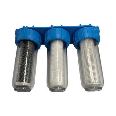 Filtru Roval de Apa 10” cu 3 Cartuse Filtrante - Nylon - Polipropilena si Carbune Activ