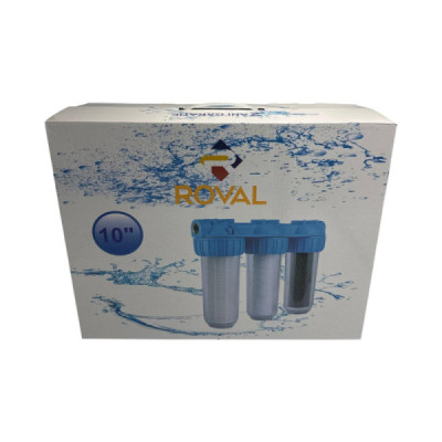 Filtru Roval de Apa 10” cu 3 Cartuse Filtrante - Nylon - Polipropilena si Carbune Activ