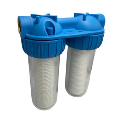 Filtru Roval de Apa 10” cu 2 Cartuse Filtrante - Nylon - Polipropilena si Carbune Activ