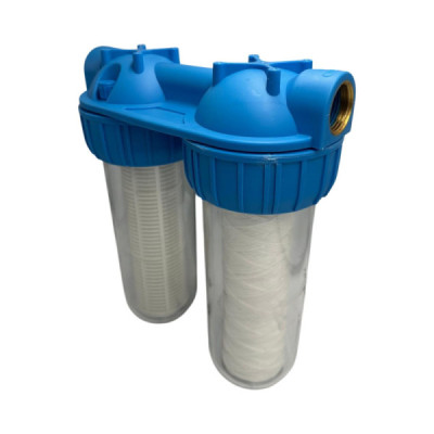 Filtru Roval de Apa 10” cu 2 Cartuse Filtrante - Nylon - Polipropilena si Carbune Activ
