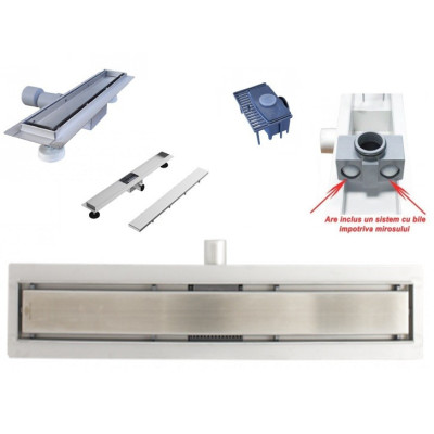 Rigola de Dus Full Inox - 2 in 1 - Faiantabila - Diverse Marimi cu Membrana de Etansare Roval