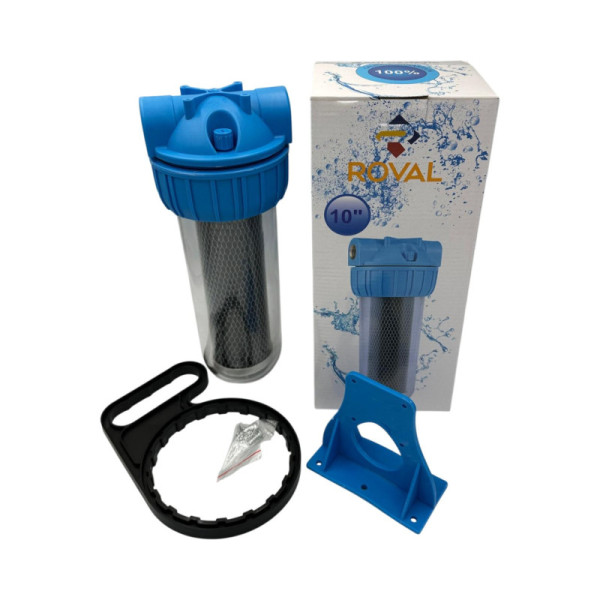 Filtru Roval de Apa 10 X 1" cu 1 Cartus Filtrant Carbune Activ