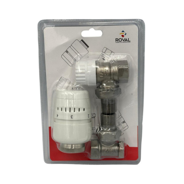 Set Robinet cu Termostat si Robienet de Retur 1/2" Roval Pentru Calorifer