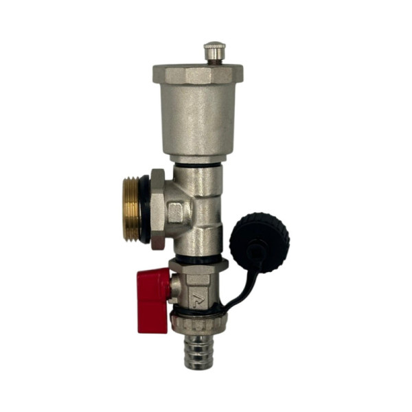 Capat Teu Distribuitor 1" cu Aerisitor Automat 1/2" si Robinet Golire 1/2" Pentru Incalzire in Pardoseala