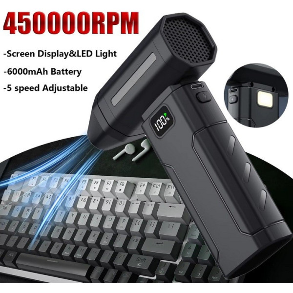 Mini Suflanta Foarte Puternica cu Acumulator, Display, Lumina Alba si Functie Turbo X8