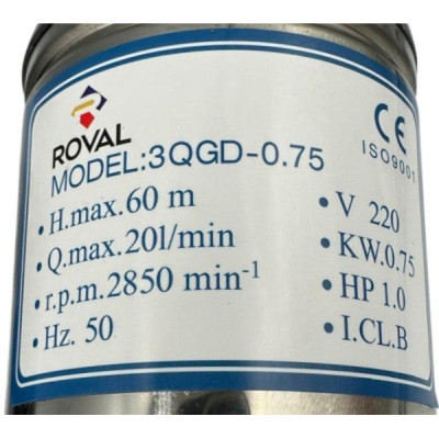 Pompa Sumersibila Roval - Inox - 3QGD-0.75 KW - 1 CP - H.MAX 60M