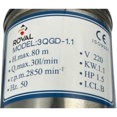 Pompa Sumersibila Roval - Inox - 3QGD-1.1 KW - 1 -5 CP - H.MAX 80M