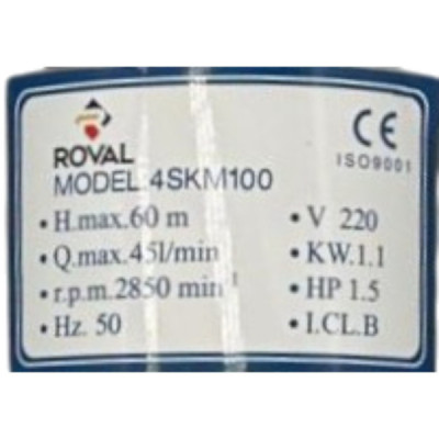 Pompa Sumersibila Roval - Inox - 4SKM100 - 1 -1 KW - 1 -5 CP - H.MAX 60M