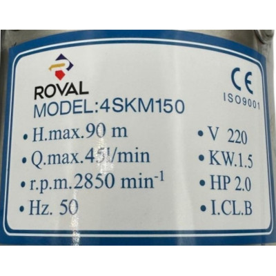 Pompa Sumersibila Roval - Inox - 4SKM150 - 1 -5 KW - 2 CP - H.MAX 90M