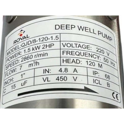 Pompa Sumersibila de mare Adancime Roval - Inox - QJD/8 - 1 -5 KW - 2 CP - H.MAX 120M