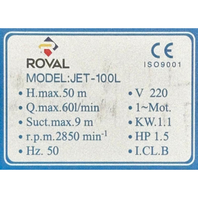 Pompa de Suprafata Roval - Fonta - JET-100 - 1 -1 KW - 1 -5 CP - H.MAX 50M