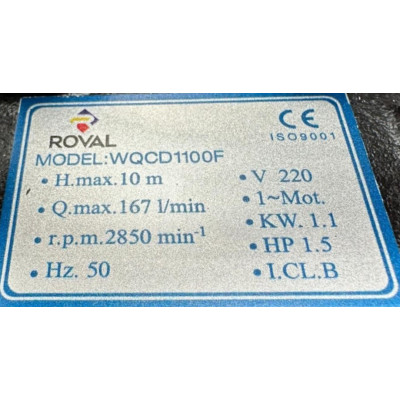 Pompa de Ape Uzate cu Tocator si Plutitor Roval - Fonta - WQCD1100F - 1 -1 KW - 1 -5 CP - H.MAX 10M