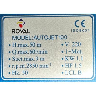 Hidrofor Roval 24L - Pompa Fonta - Autojet100 - 1 -1 KW - 1 -5 CP - H.MAX 50M