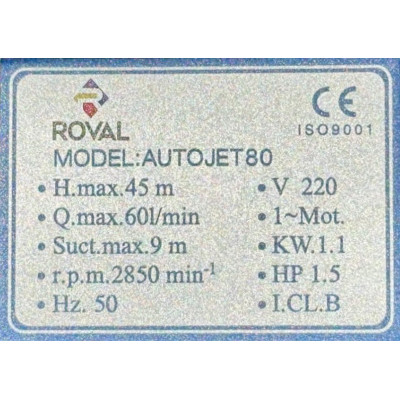Hidrofor Roval 24L - Pompa Fonta - Autojet80 - 1 -1 KW - 1 -5 CP - H.MAX 45M