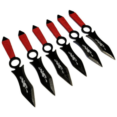 Set 6 Cutite de Aruncat cu Manere Rosii si Husa de Prindere la Picior