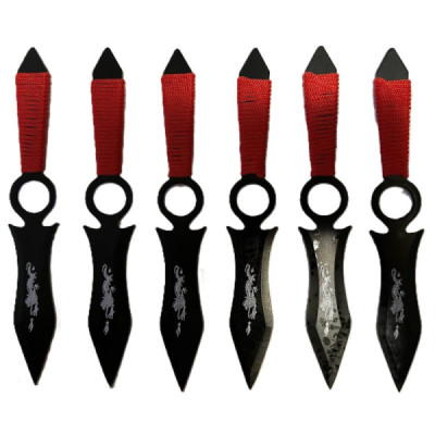 Set 6 Cutite de Aruncat cu Manere Rosii si Husa de Prindere la Picior