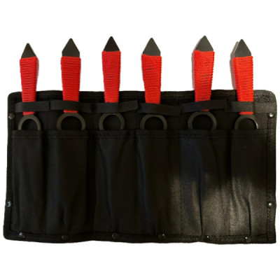 Set 6 Cutite de Aruncat cu Manere Rosii si Husa de Prindere la Picior